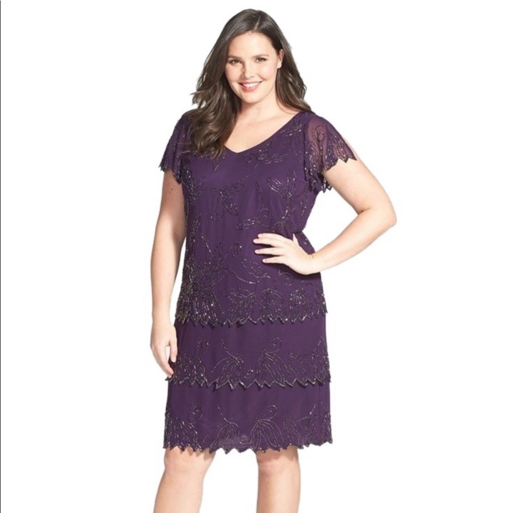 JKara Purple Beaded V-neck Cocktail dress size 18W